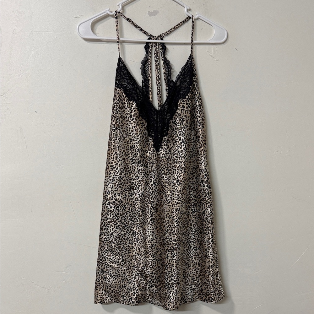 Leopard Print Lace Trim Chemise